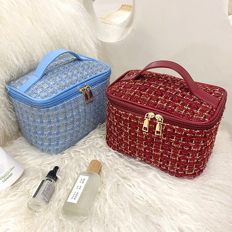 Plaid Makeup Bag with Zipper Closure