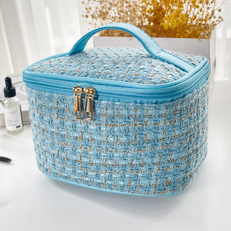 Plaid Makeup Bag with Zipper Closure
