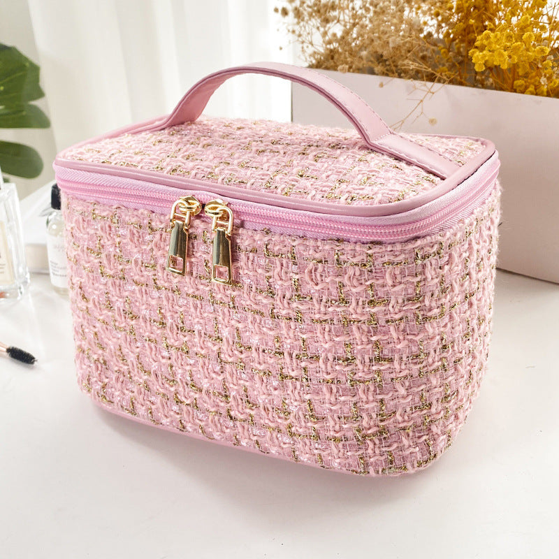Plaid Makeup Bag with Zipper Closure